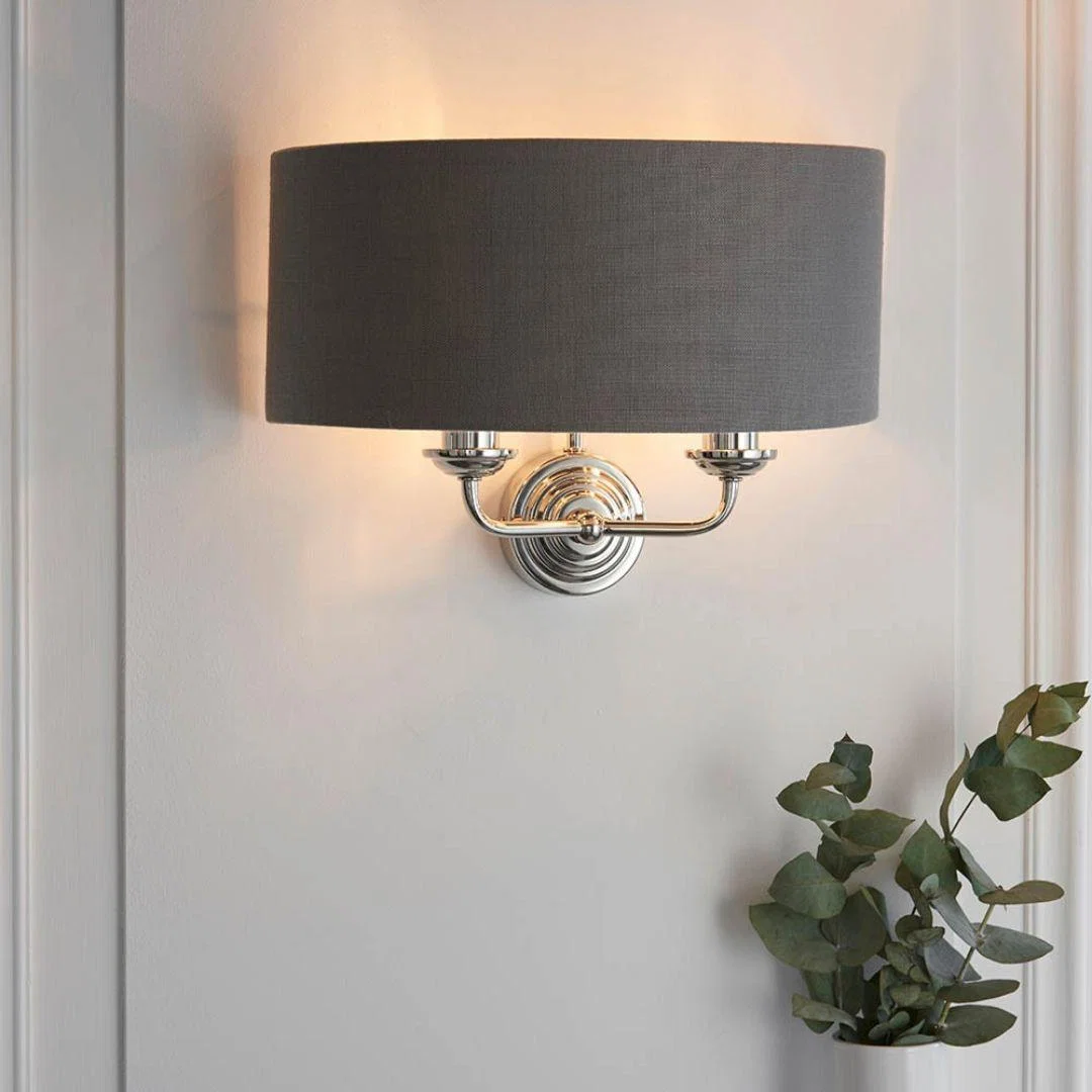Highclere 2 Light Nickel & Charcoal Wall Light – image 3