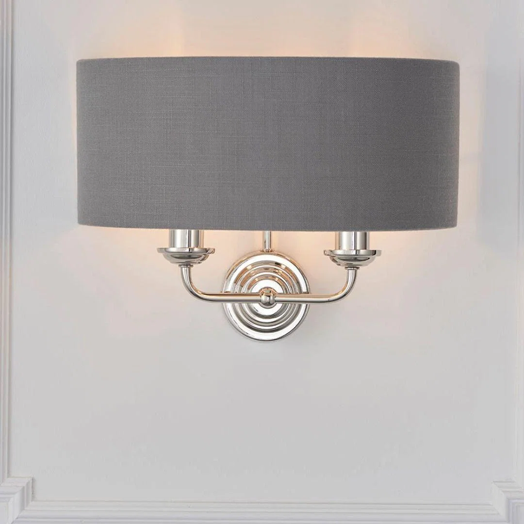 Highclere 2 Light Nickel & Charcoal Wall Light – image 4