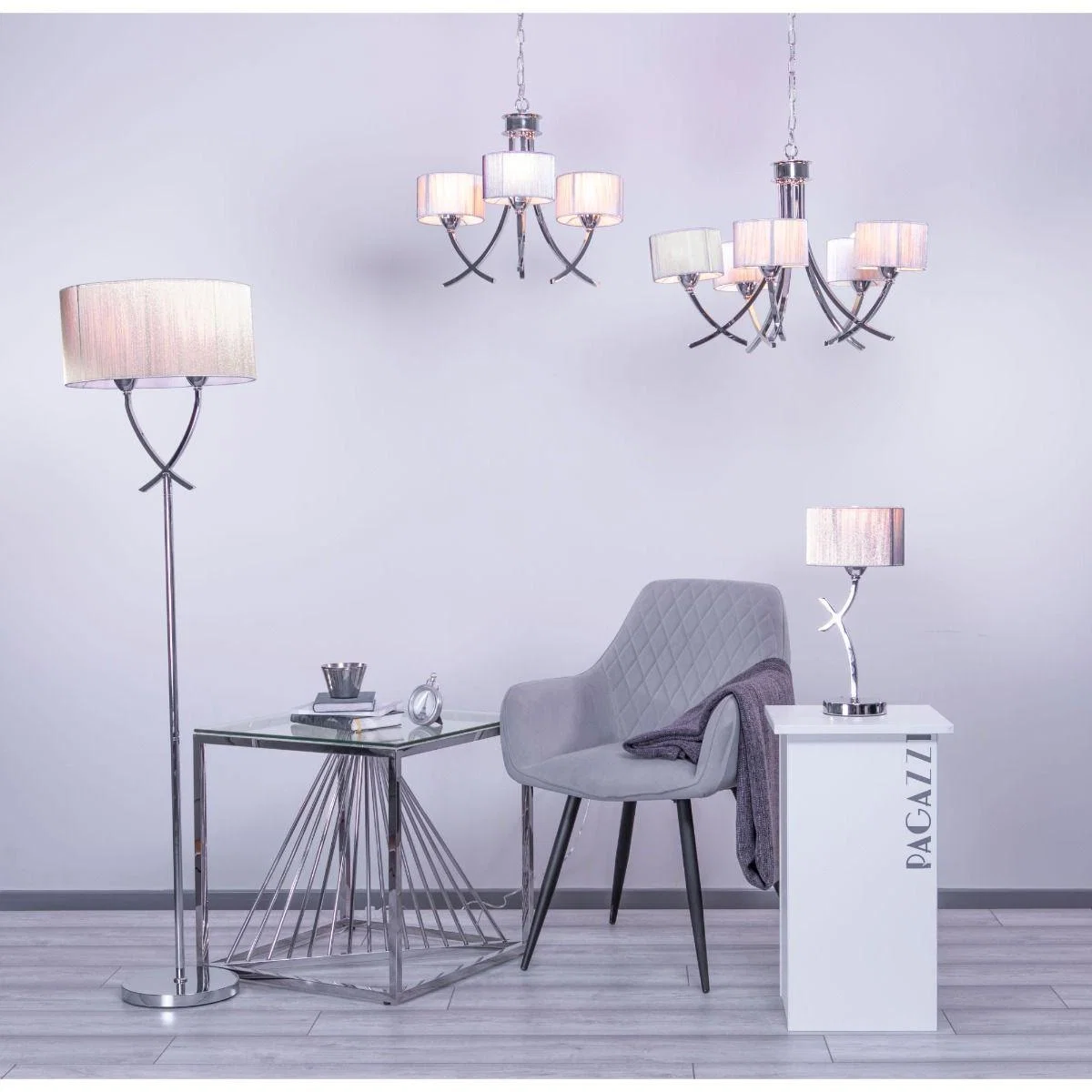 Justina Polished Chrome Wall Light with Silver String Shade – image 3