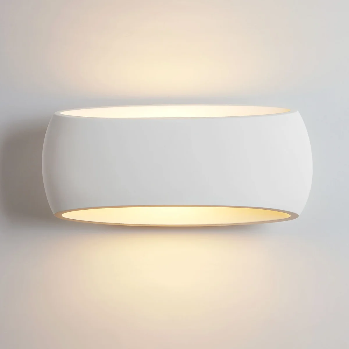 Pack of Two Oval Ceramic Wall Lights - White - White / 40W / 38cm
