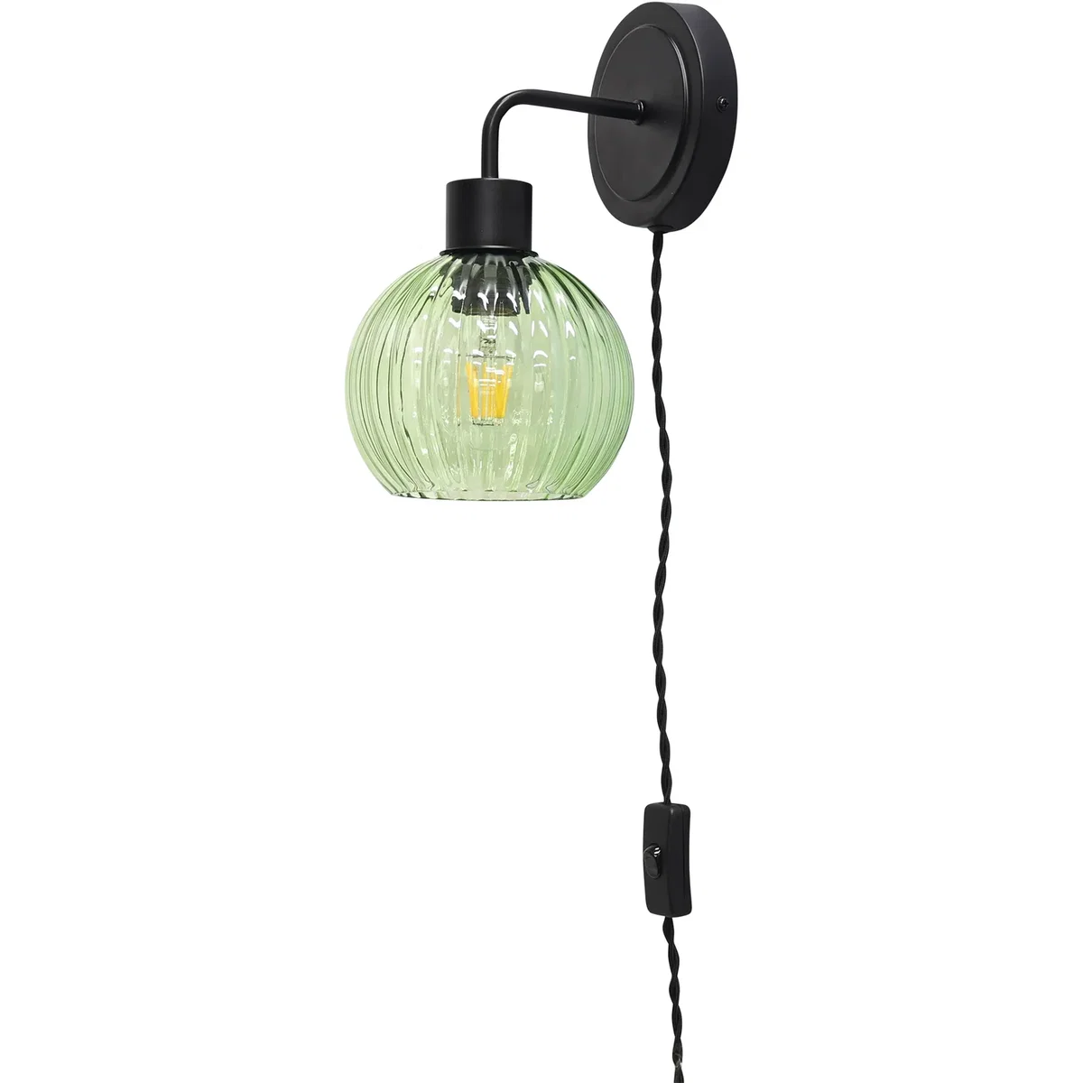 Set Of 2 Toby Black Plug In Wall Lights Green Ribbed Shades - Black & Green – image 5