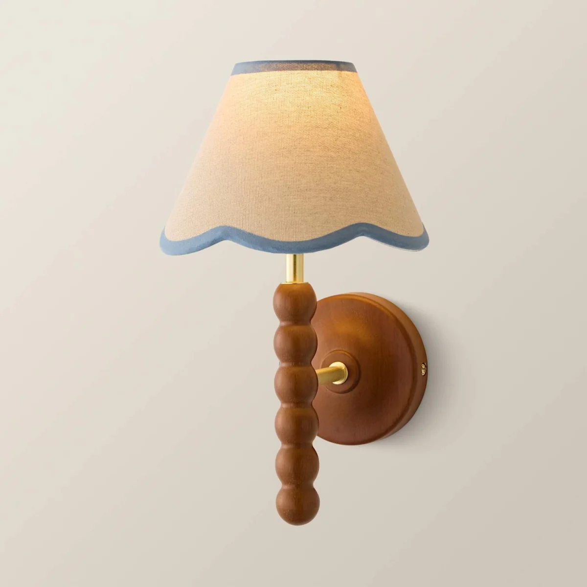 Bobbin Walnut Wall Light with Trim Scallop Shade - Powder Blue / 19cm – image 4