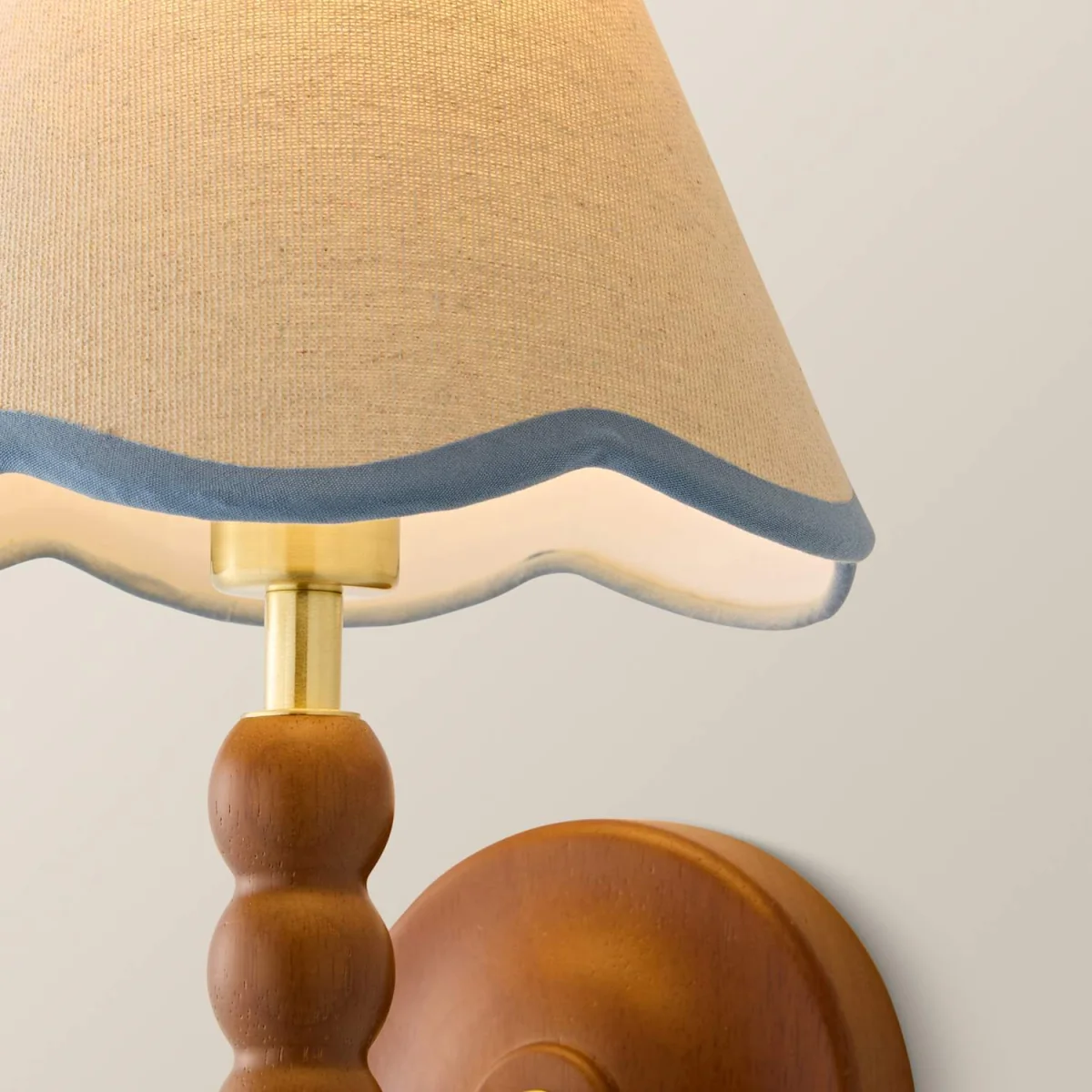 Bobbin Walnut Wall Light with Trim Scallop Shade - Powder Blue / 19cm – image 5