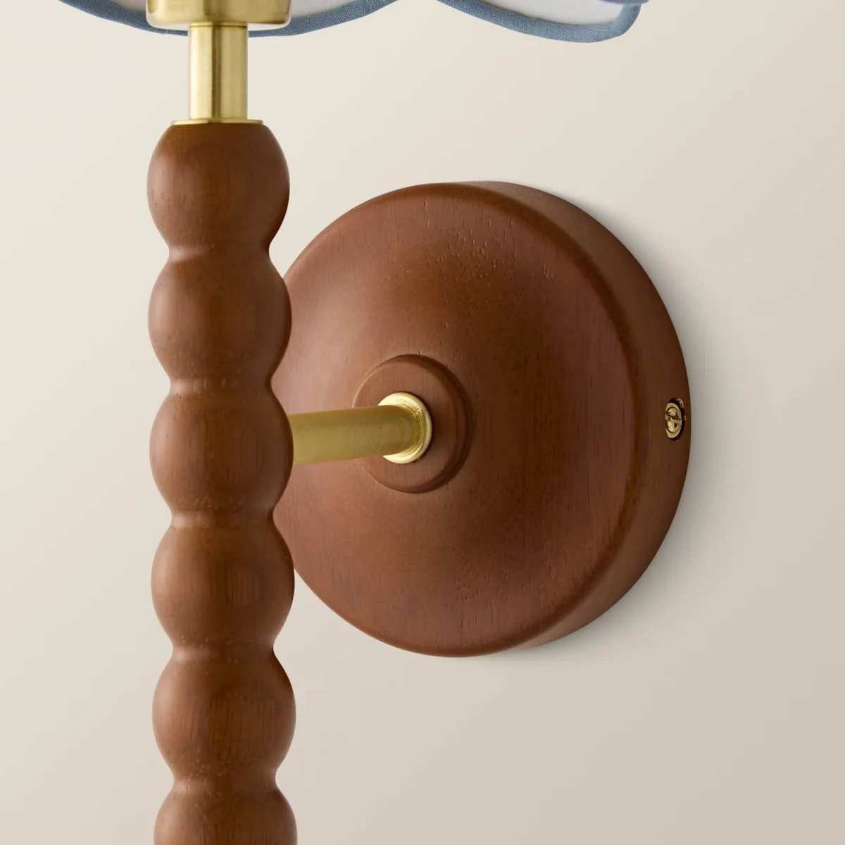 Bobbin Walnut Wall Light with Trim Scallop Shade - Powder Blue / 19cm – image 6