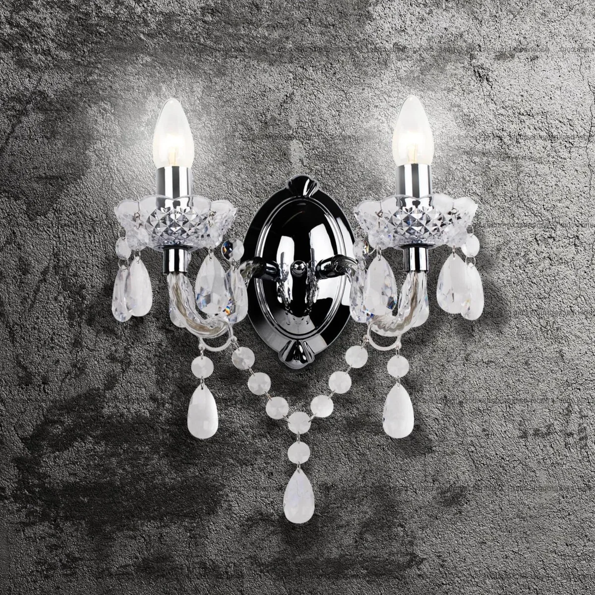 Clear Acrylic And Chrome Marie Therese Style 2 X 40w Wall Light - Clear – image 2