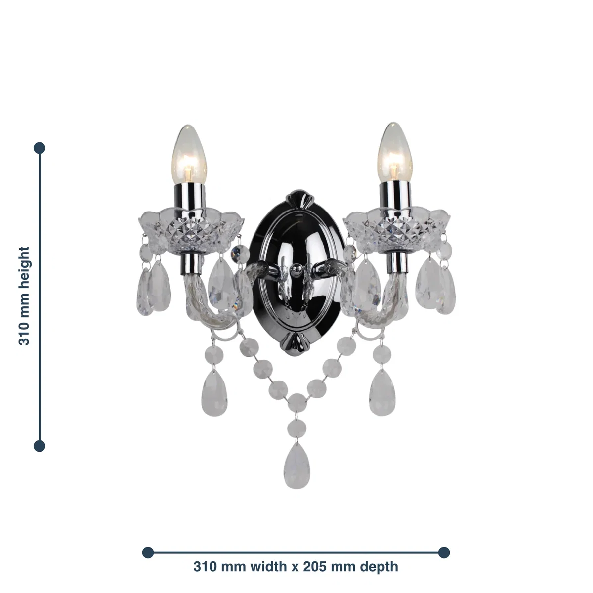 Clear Acrylic And Chrome Marie Therese Style 2 X 40w Wall Light - Clear – image 3