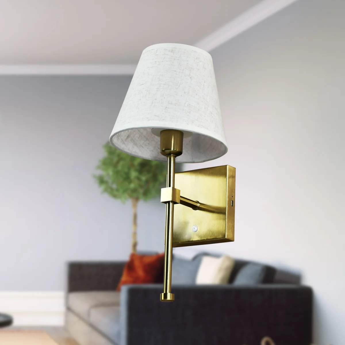 Horrace Wall Light - Satin Brass Plate And Natural Faux Linen – image 5
