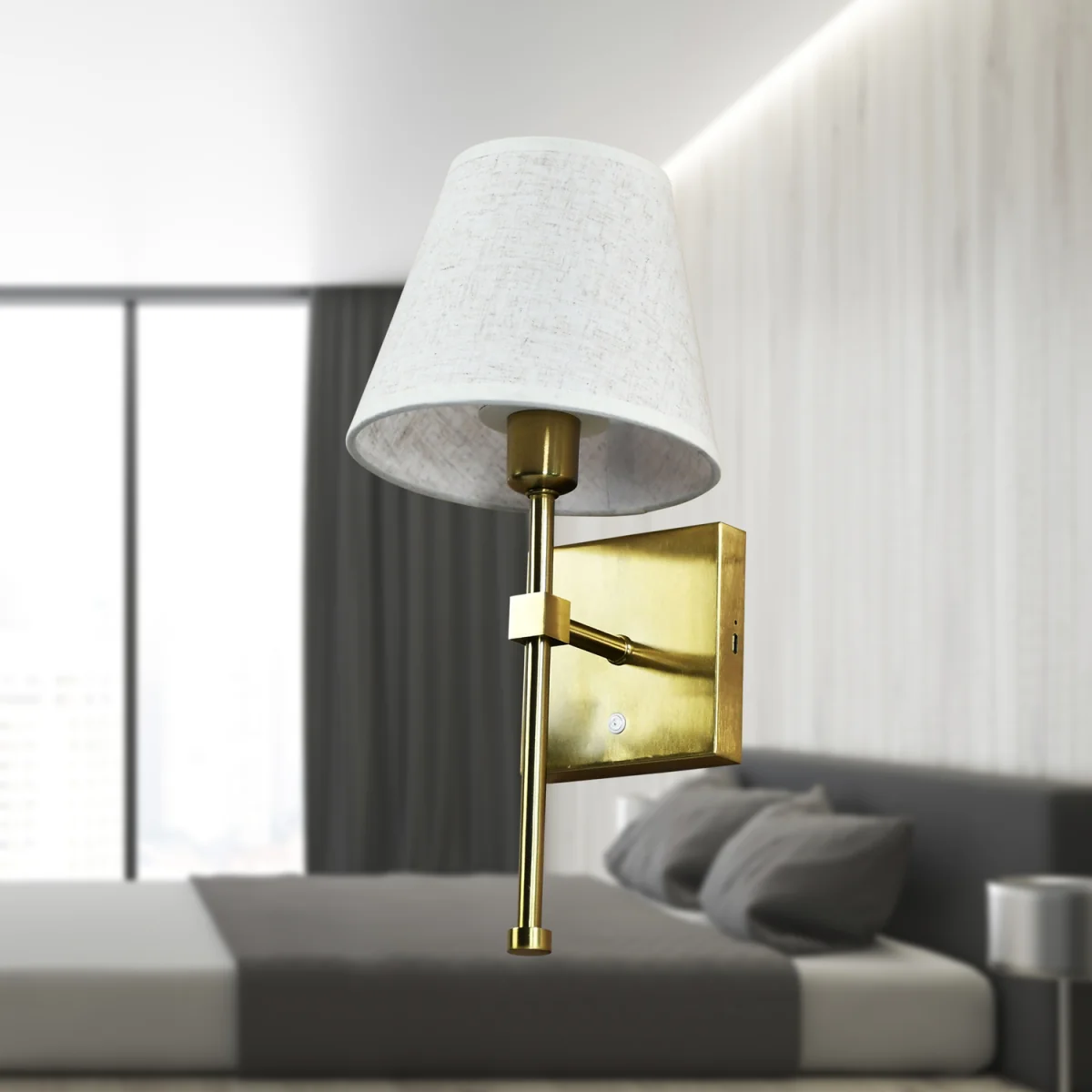 Horrace Wall Light - Satin Brass Plate And Natural Faux Linen – image 6