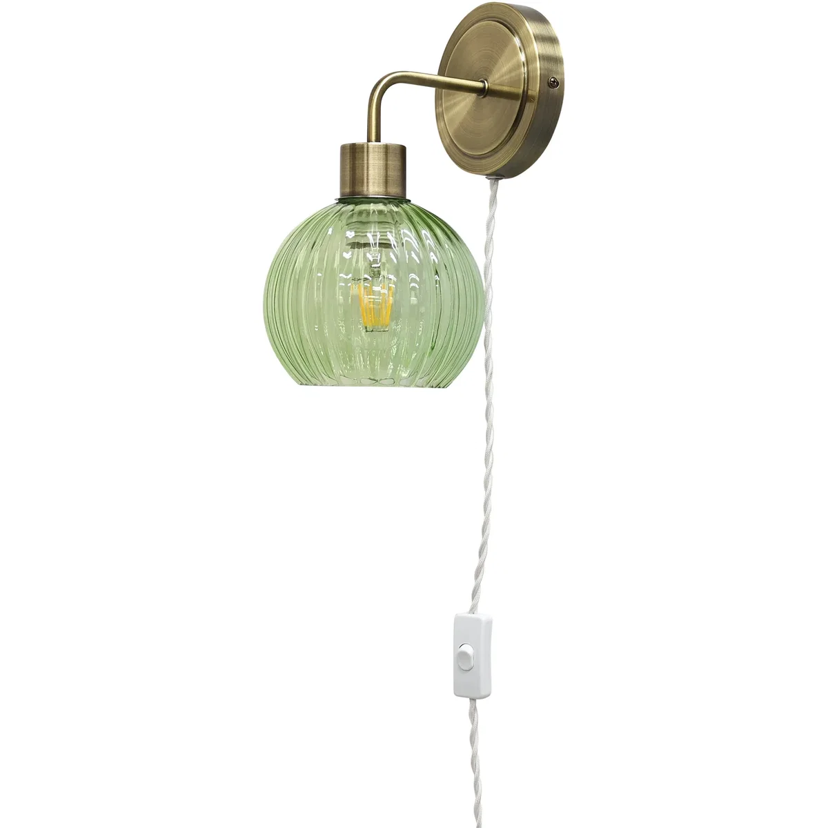 Set Of 2 Toby Antique Brass Plug In Wall Lights Green Globe Shades - Antique Brass & Green – image 5
