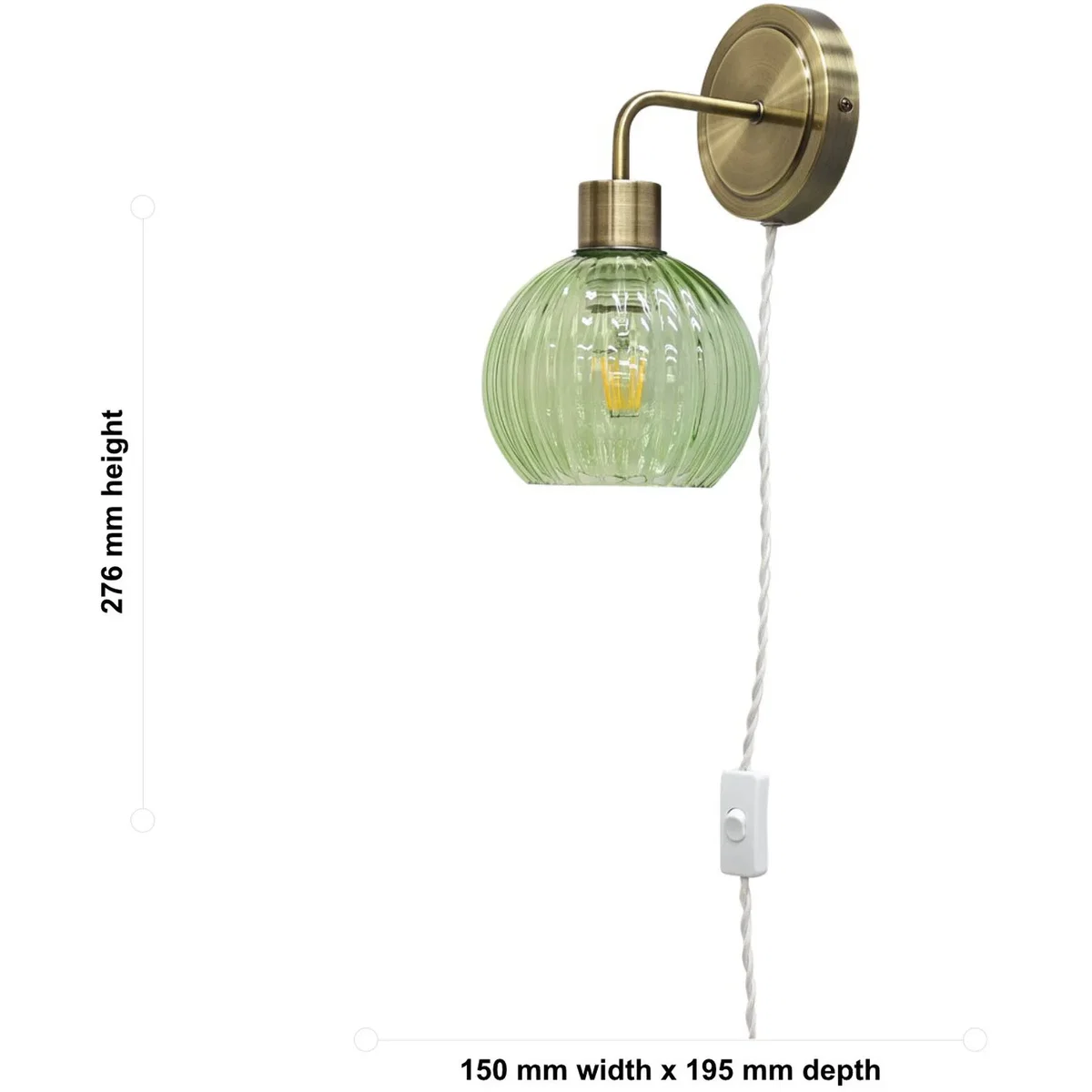 Set Of 2 Toby Antique Brass Plug In Wall Lights Green Globe Shades - Antique Brass & Green – image 6