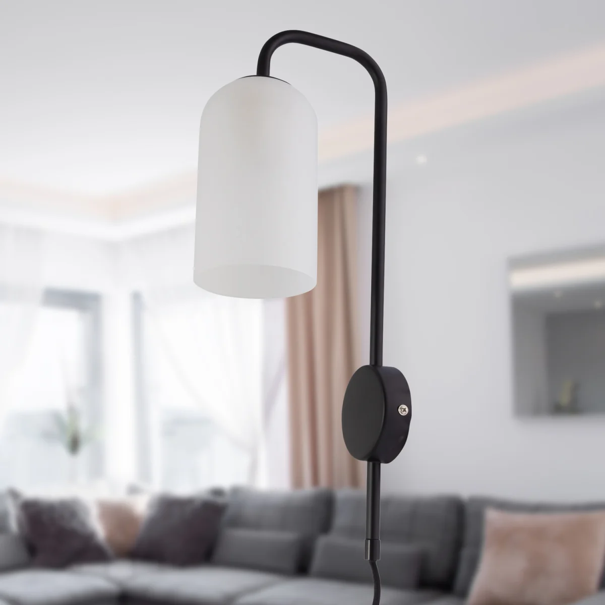 Victoria Plug In Wall Light - Black And Frosted Glass – image 6