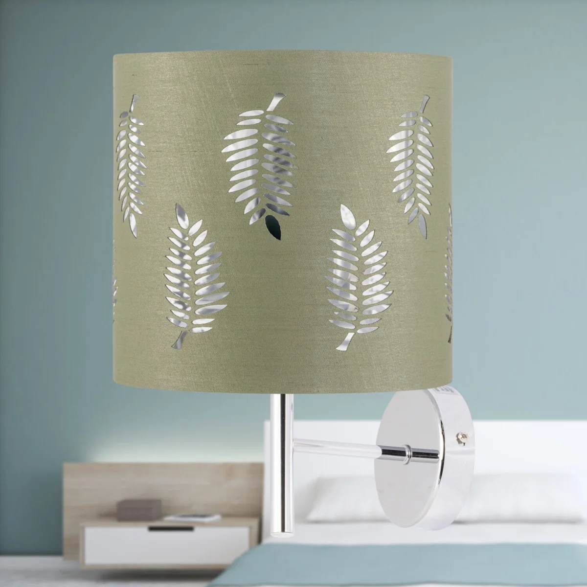 Brea Chrome Wall Light With Sage Green Fern Shade - Chrome & Sage Green – image 3