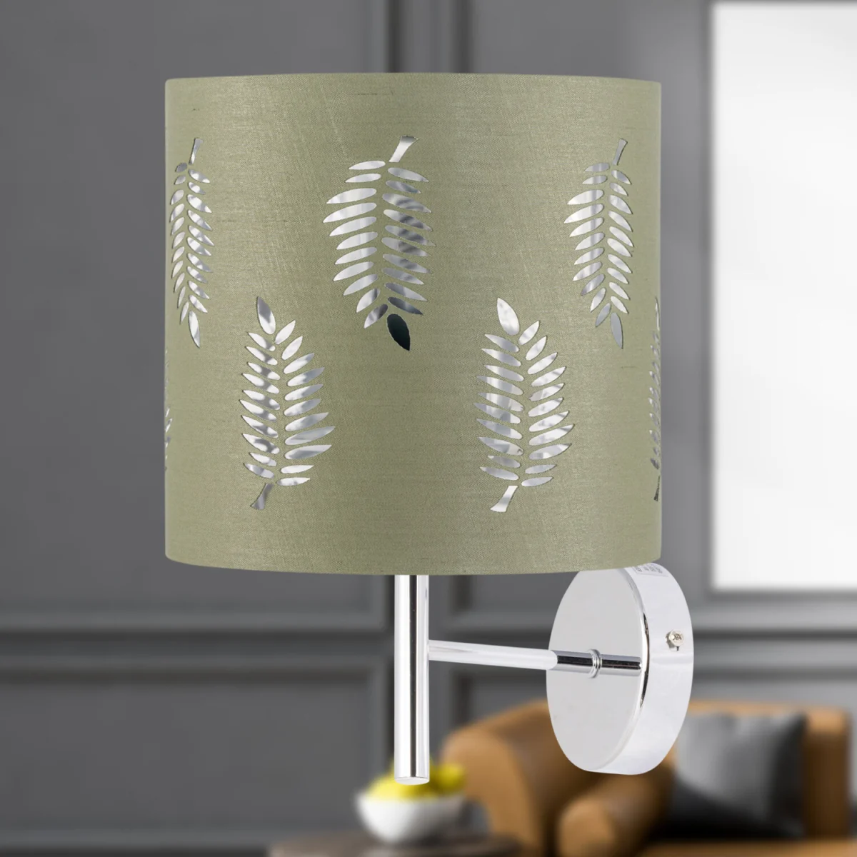 Brea Chrome Wall Light With Sage Green Fern Shade - Chrome & Sage Green – image 4