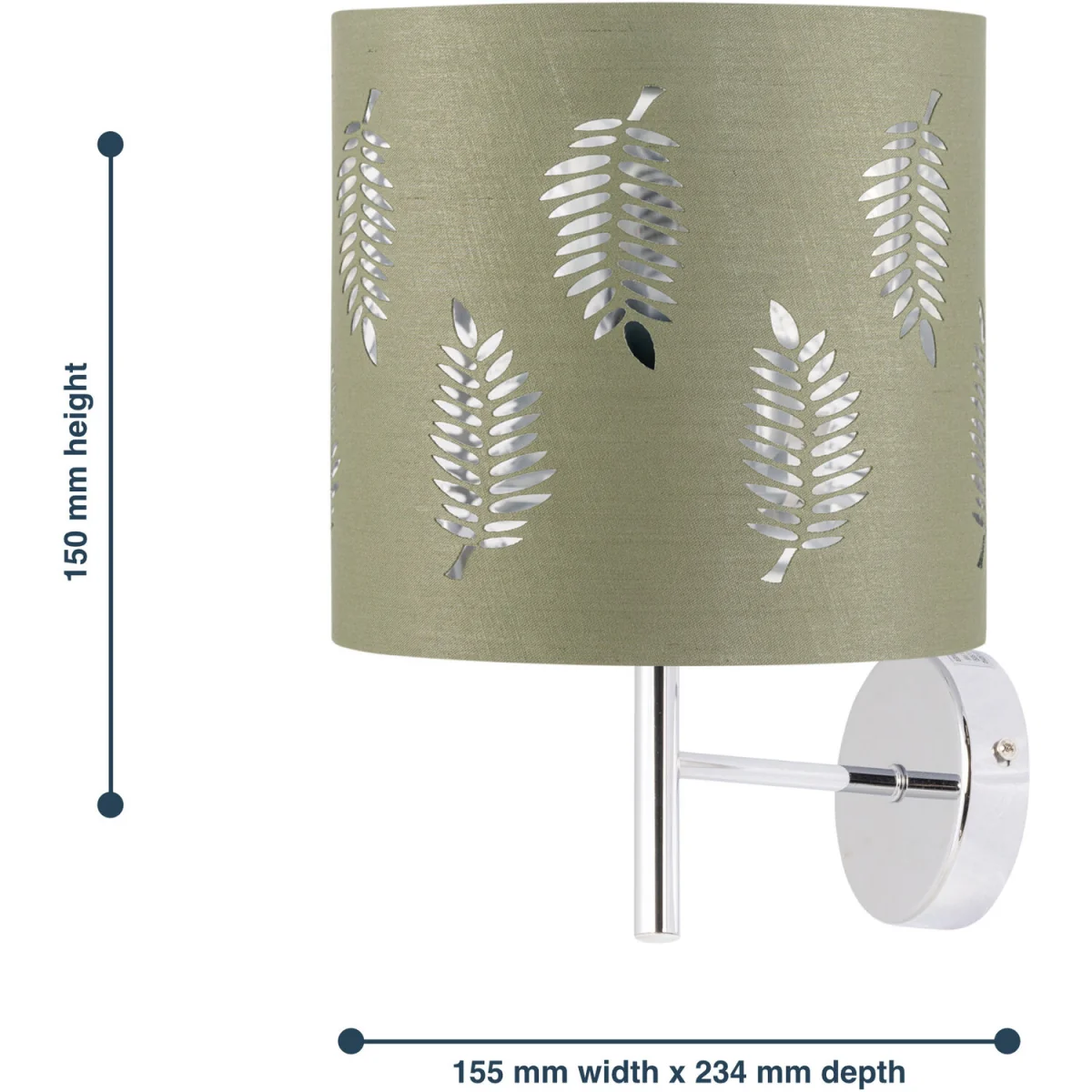Brea Chrome Wall Light With Sage Green Fern Shade - Chrome & Sage Green – image 5