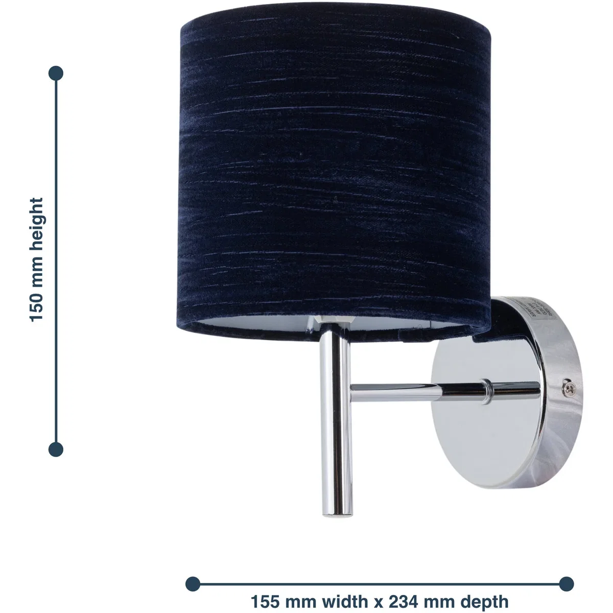 Brea Chrome Wall Light With Navy Blue Crushed Velvet Shade - Chrome & Blue – image 5