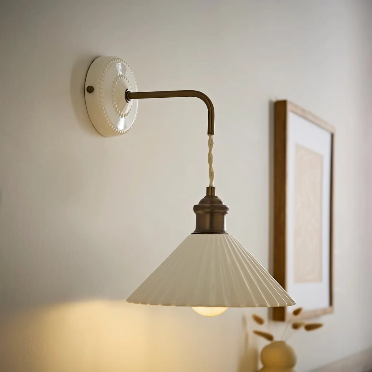 Burford Ceramic Ribbed Adjustable Wall Light - Cream – image 2