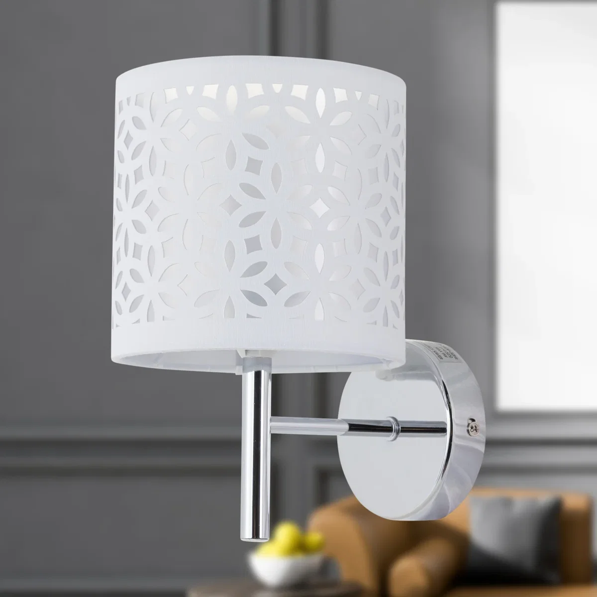 Brea Chrome Wall Light With White Cut Out Shade - Chrome & White – image 4
