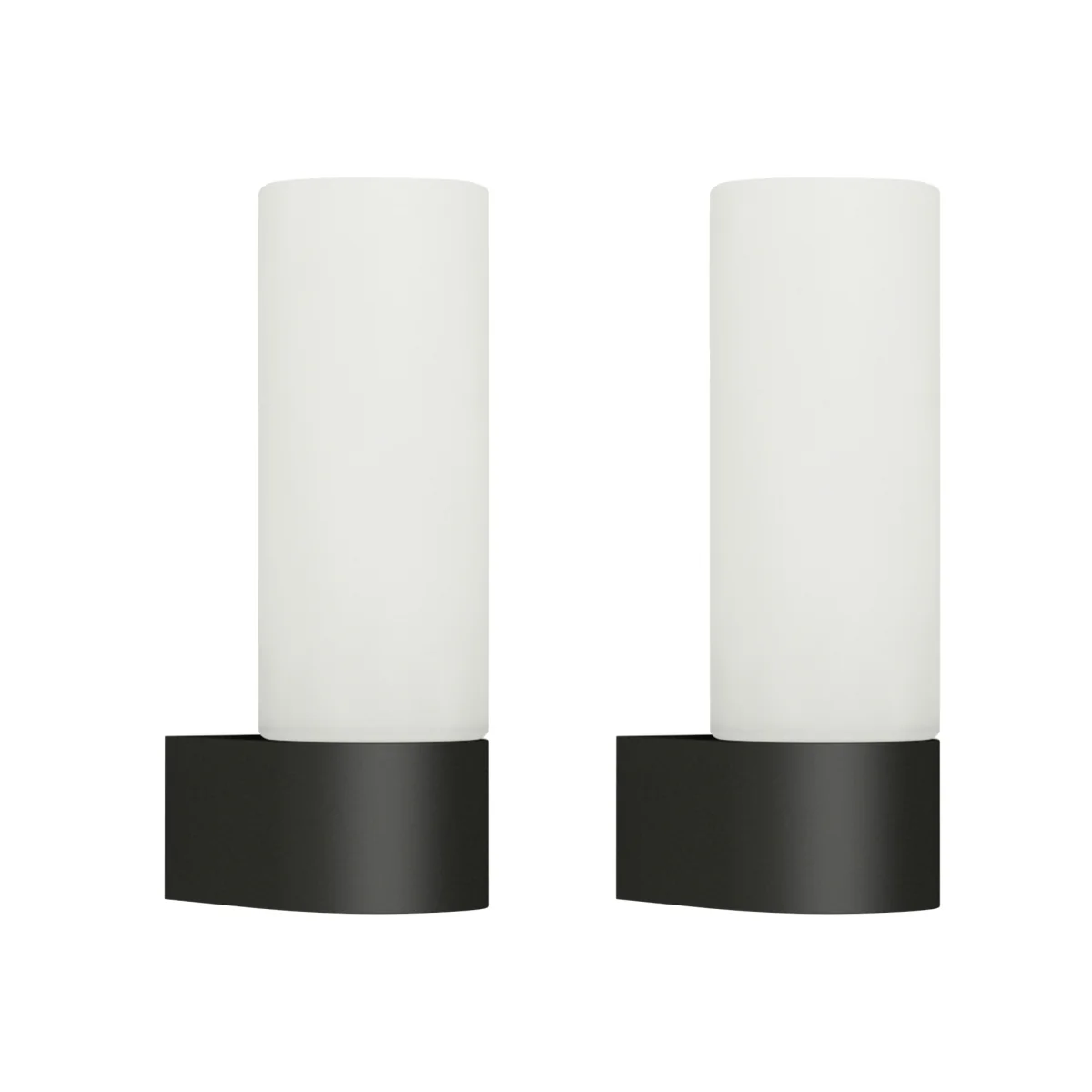 Set Of 2 Koto Black With Opal Glass Shade Ip44 Bathroom Wall Lights - Black & White – image 1