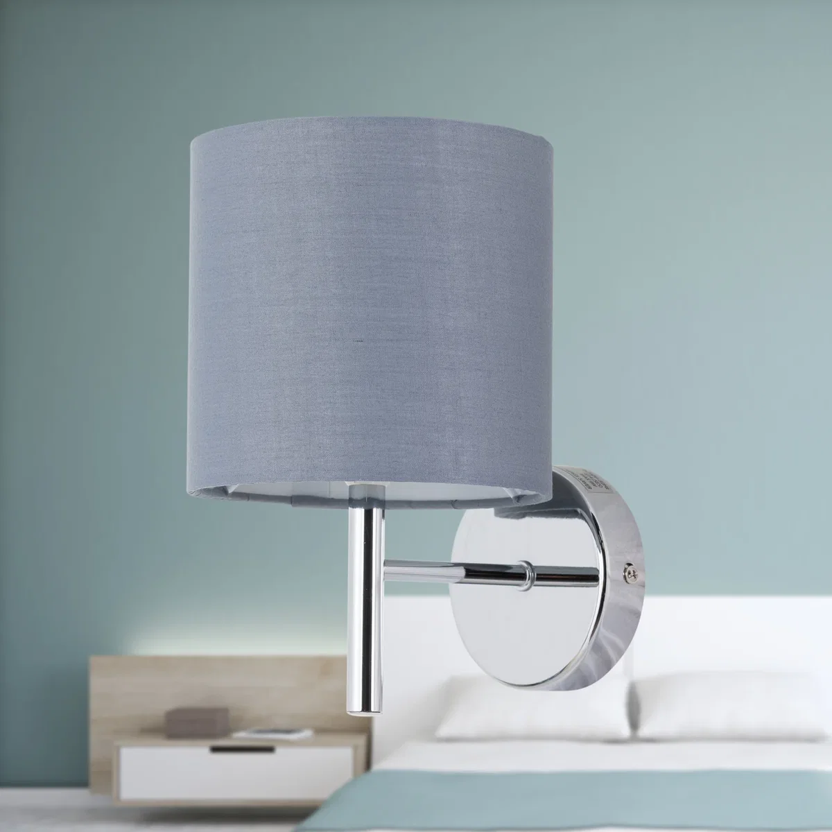 Brea Chrome Wall Light With Grey Cotton Shade - Chrome & Grey – image 3