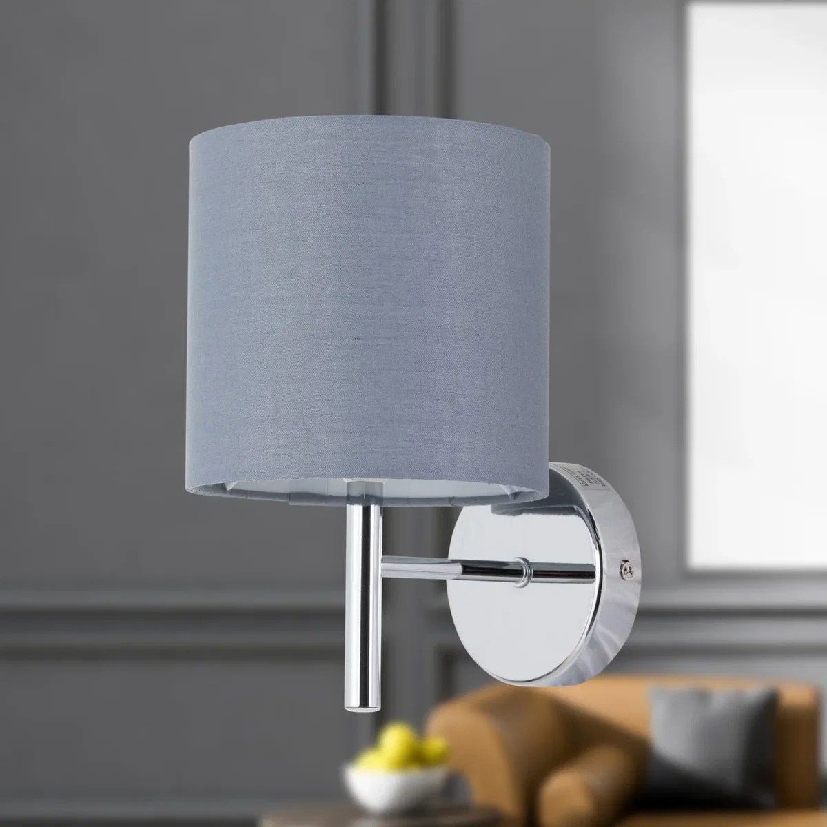 Brea Chrome Wall Light With Grey Cotton Shade - Chrome & Grey – image 4