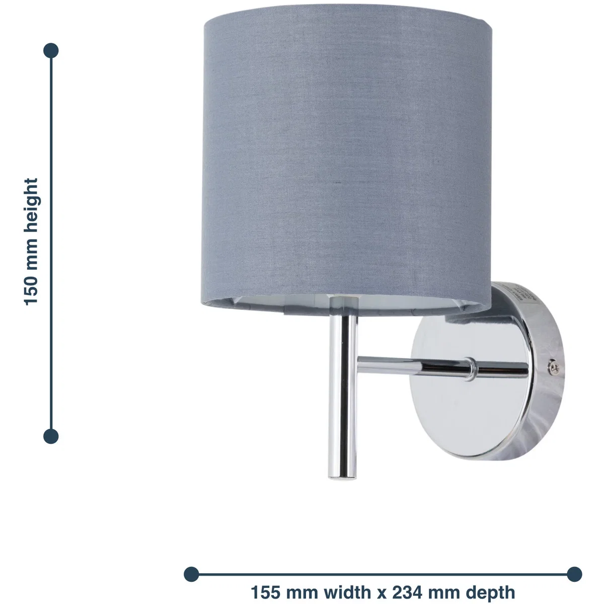 Brea Chrome Wall Light With Grey Cotton Shade - Chrome & Grey – image 5