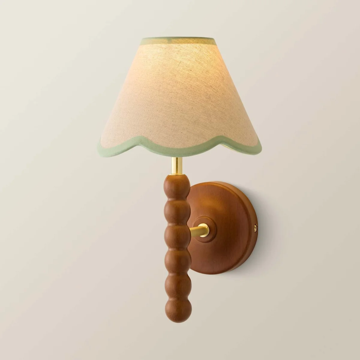Bobbin Walnut Wall Light with Trim Scallop Shade - Sage Green / 11cm – image 4