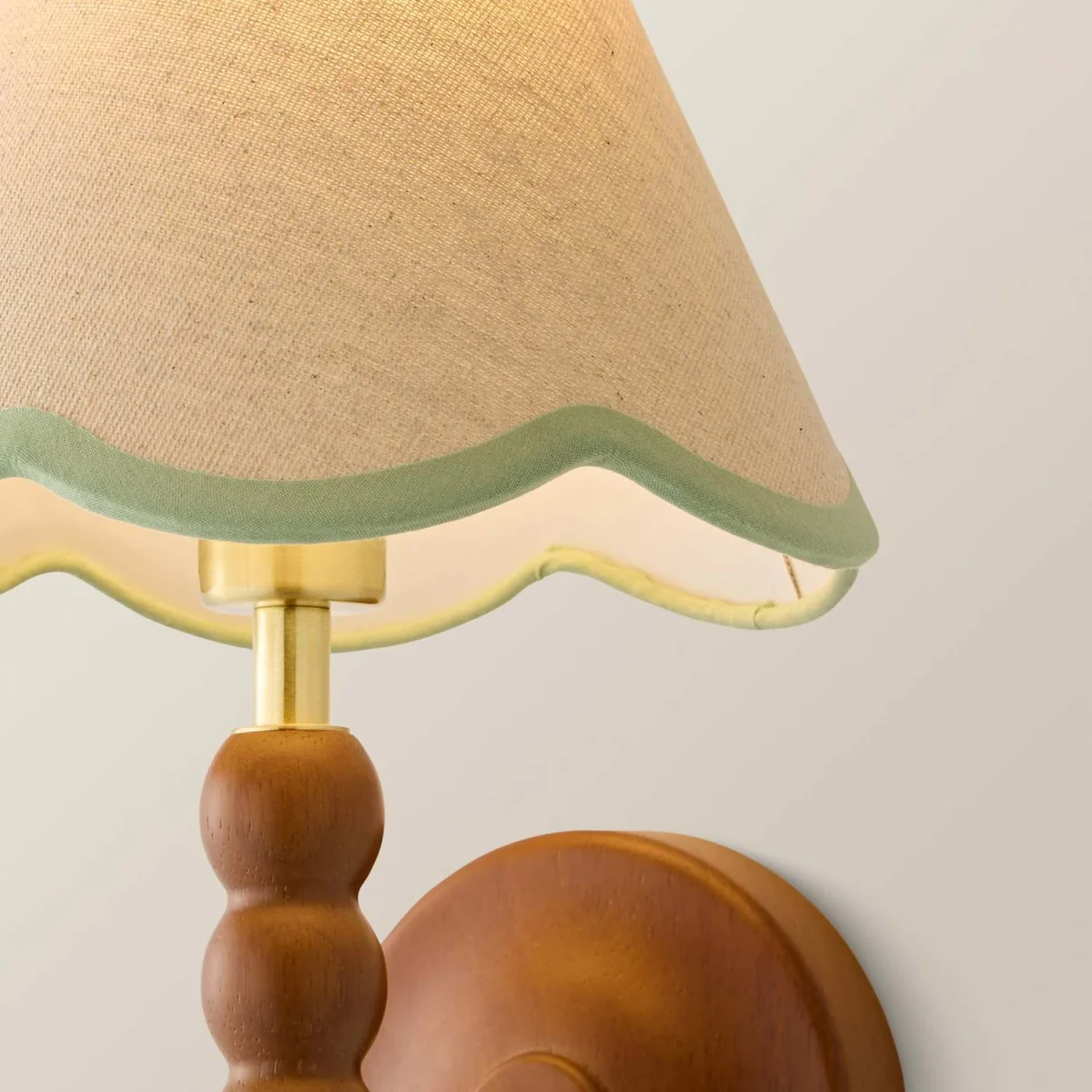 Bobbin Walnut Wall Light with Trim Scallop Shade - Sage Green / 11cm – image 5