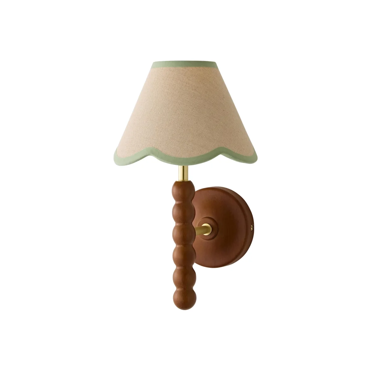 Bobbin Walnut Wall Light with Trim Scallop Shade - Sage Green / 11cm – image 1