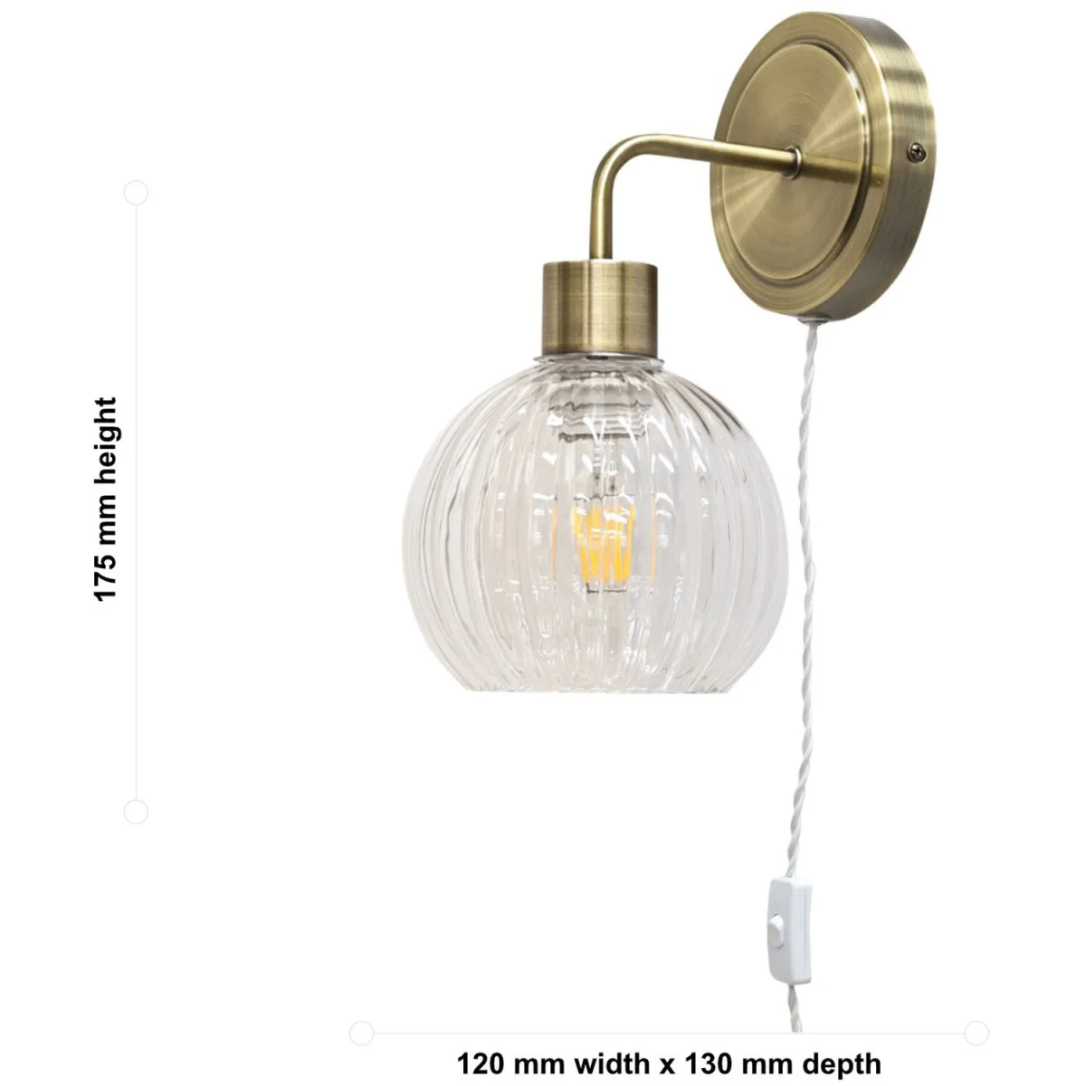 Set Of 2 Toby Antique Brass Plug In Wall Light Fittings Only - Antique Brass – image 4