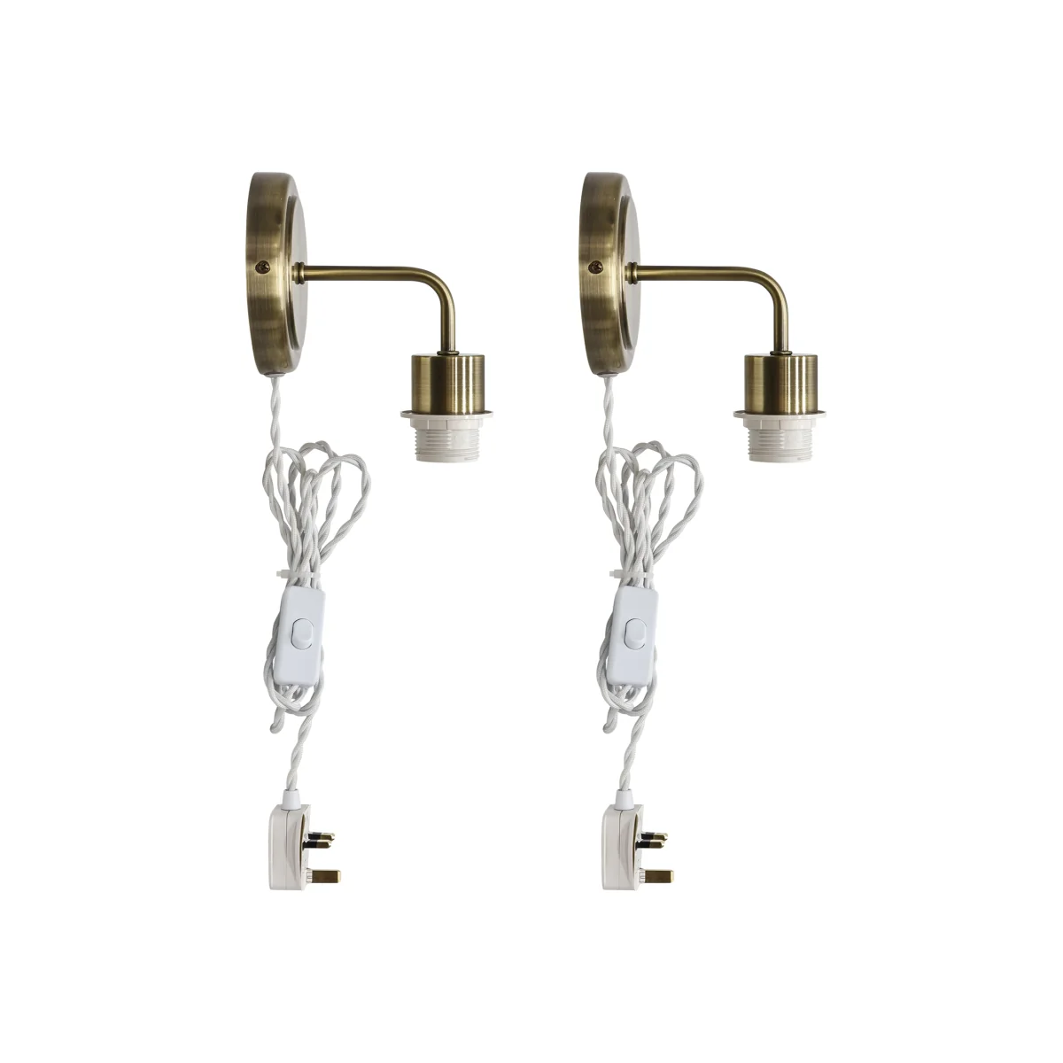Set Of 2 Toby Antique Brass Plug In Wall Light Fittings Only - Antique Brass – image 1