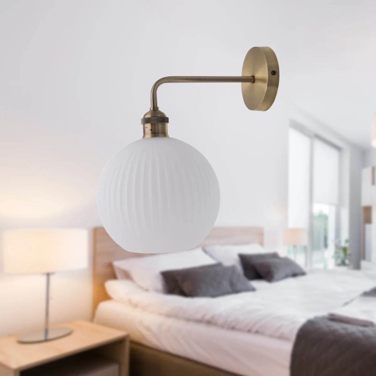 Isaac Wall Light - Antique Brass Plate And White Glass – image 2