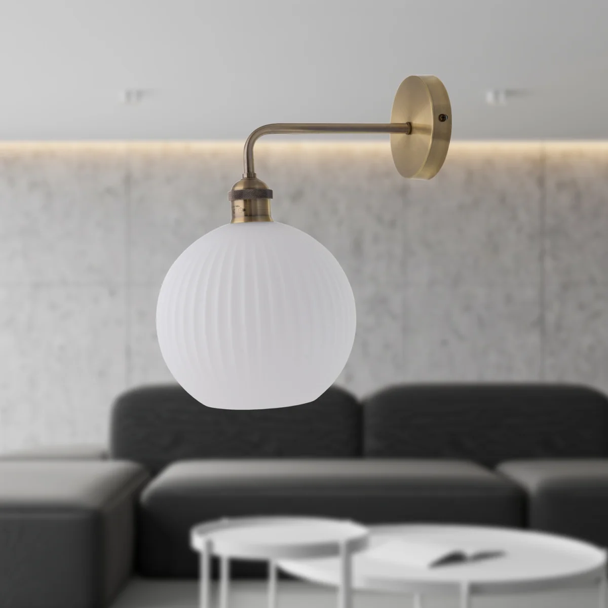 Isaac Wall Light - Antique Brass Plate And White Glass – image 4