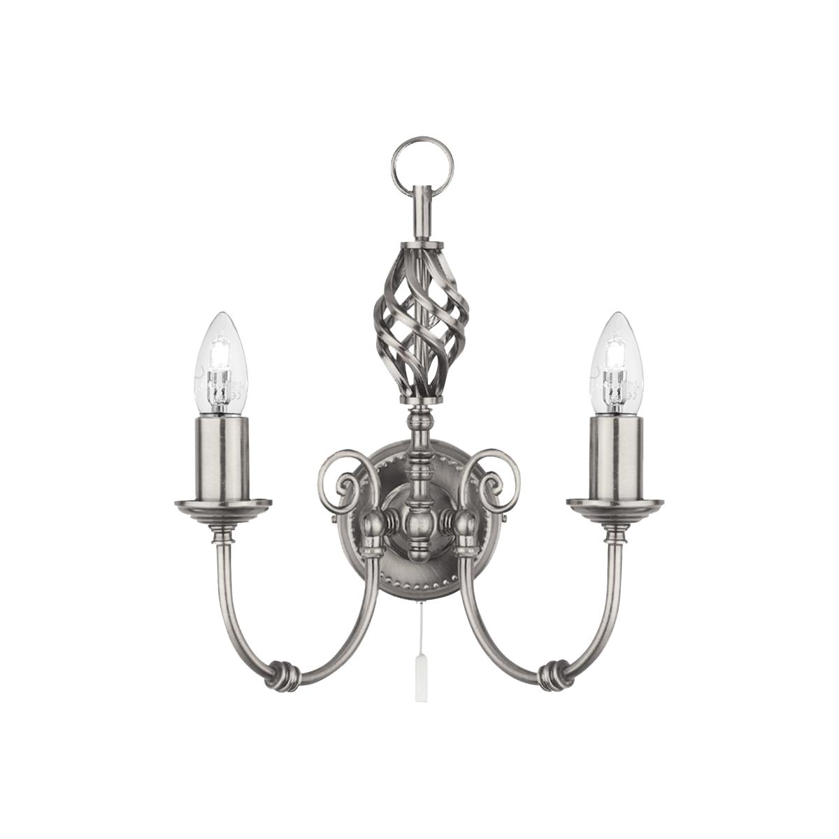 Barran Satin Silver 2Lt Wall Light - Silver