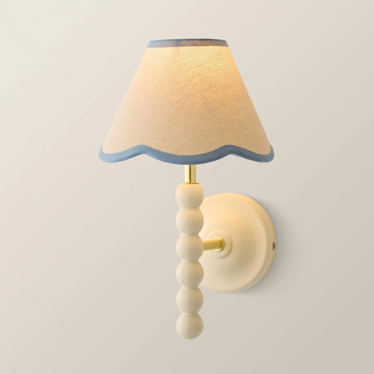 Bobbin Cream Wall Light with Trim Scallop Shade - Powder Blue / 19cm – image 4