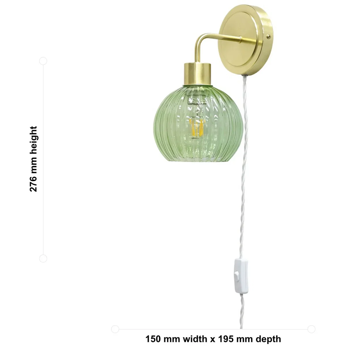 Toby Satin Brass Plug In Wall Light With Betchley Green Ribbed Shade - Satin Brass & Green – image 5