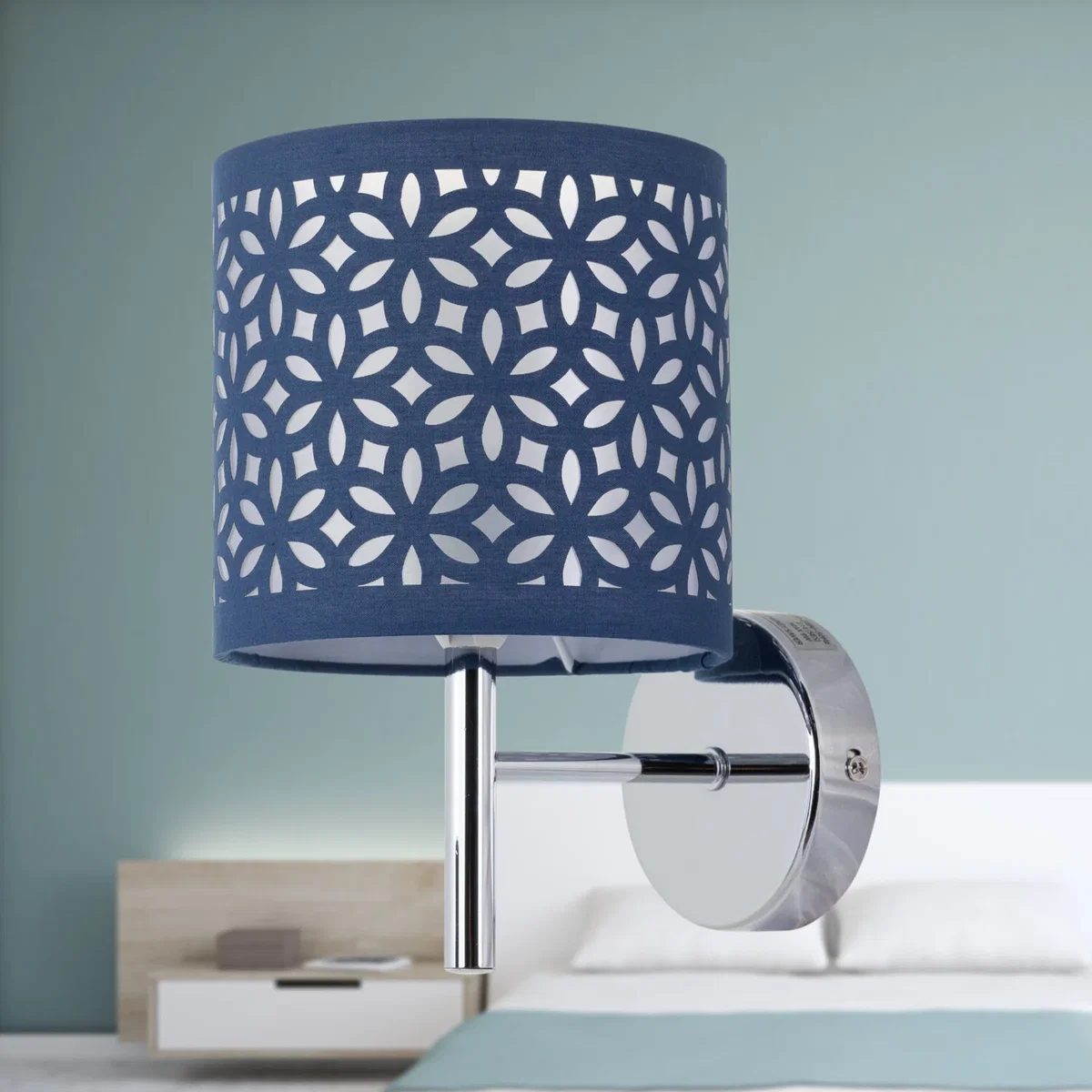 Set Of 2 Brea Chrome Wall Lights With Navy Blue Cut Out Shade - Chrome & Blue – image 4