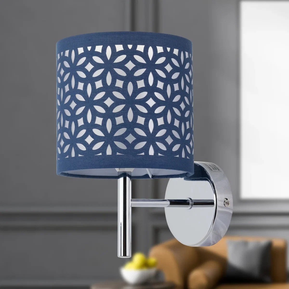 Set Of 2 Brea Chrome Wall Lights With Navy Blue Cut Out Shade - Chrome & Blue – image 5