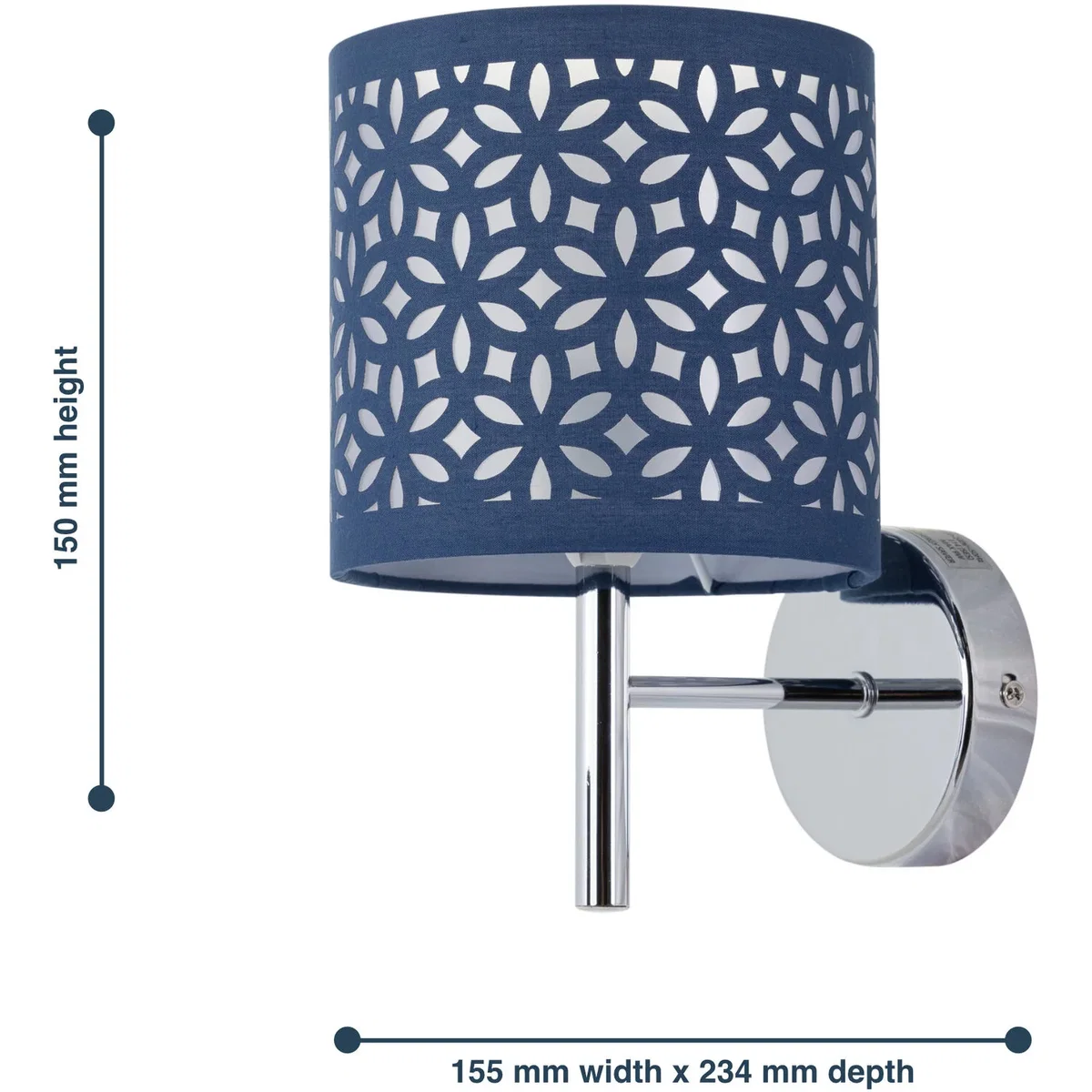 Set Of 2 Brea Chrome Wall Lights With Navy Blue Cut Out Shade - Chrome & Blue – image 6