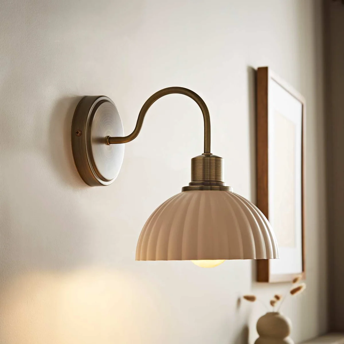 Bourton Pair Wall Light with Ribbed Dome Shade - Brushed Gold / Glass / 1 / 4W – image 3