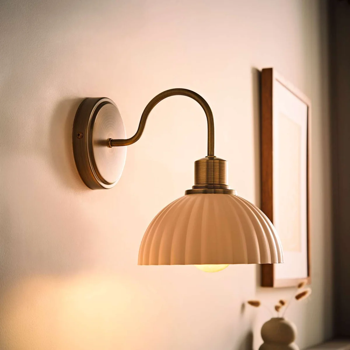Bourton Pair Wall Light with Ribbed Dome Shade - Brushed Gold / Glass / 1 / 4W – image 4