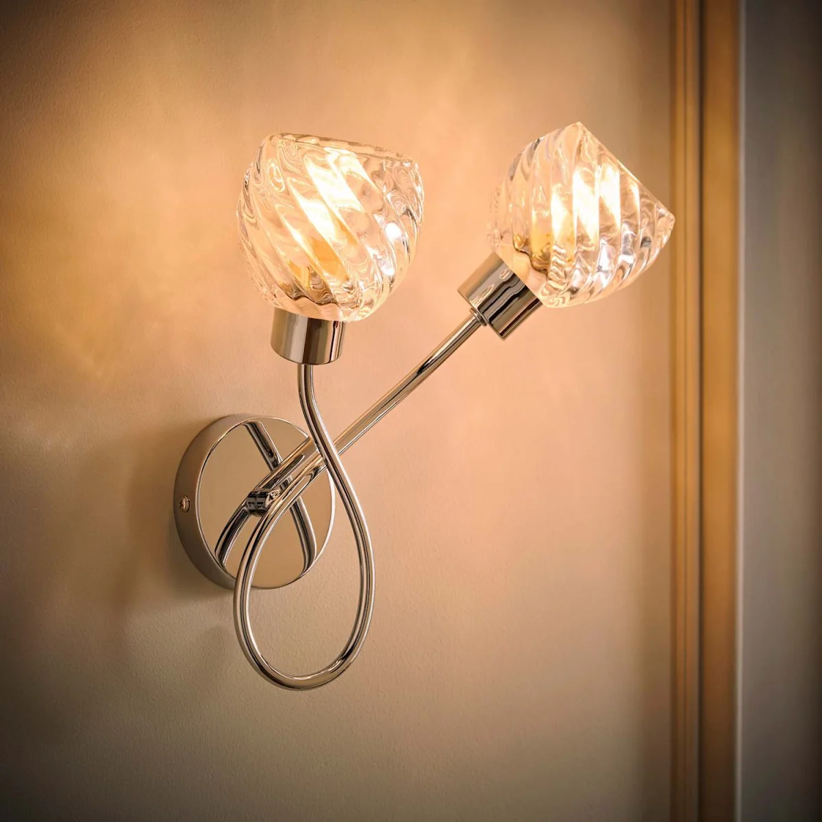Reyka Chrome 2 Way Wall Light with Crystal Glass Shades - Chrome / 1.44kg / 3W / 0 – image 3