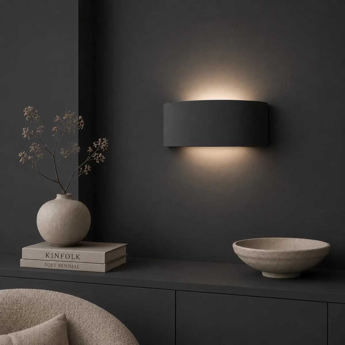 Vincent Curved Flush Ceramic Wall Light - Dark Navy / Yes - Navy Blue – image 2
