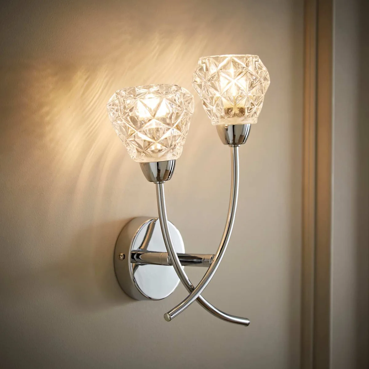 Astley Chrome 2 Way Wall Light with Swirl Effect Shades / No - Chrome / 14W / 2 – image 2
