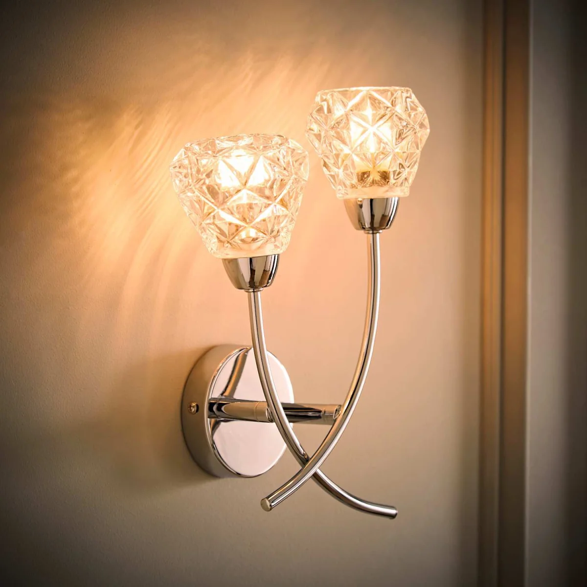Astley Chrome 2 Way Wall Light with Swirl Effect Shades / No - Chrome / 14W / 2 – image 3