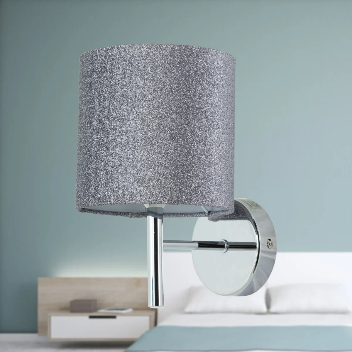 Brea Chrome Wall Light With Silvery Glitter Shade - Chrome & Silver – image 3