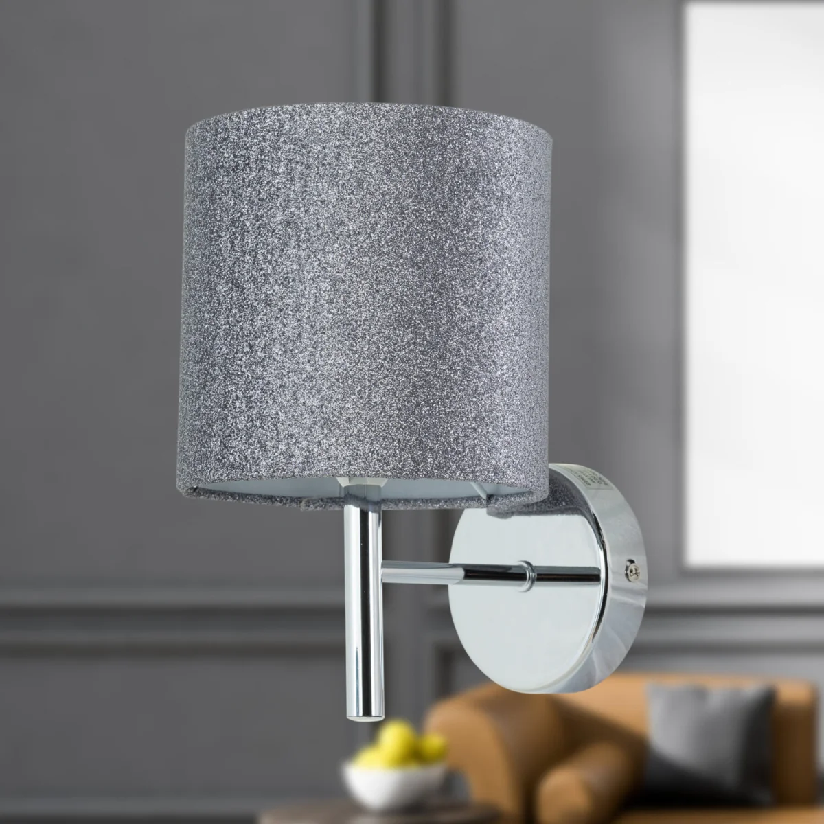 Brea Chrome Wall Light With Silvery Glitter Shade - Chrome & Silver – image 4