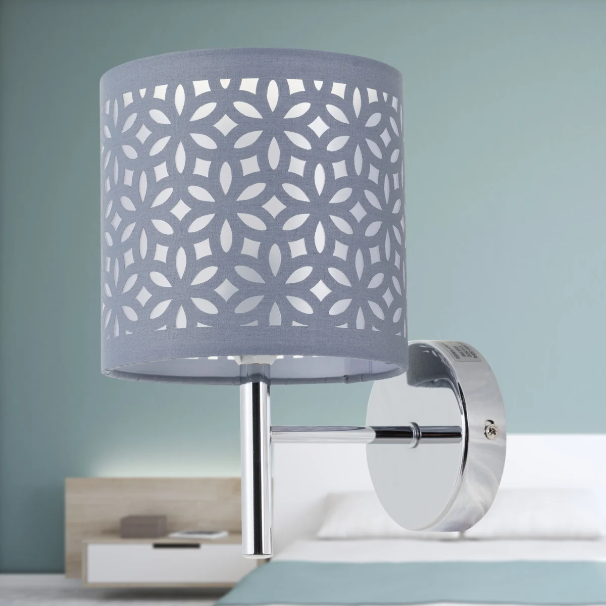 Set Of 2 Brea Wall Lights - Polished Chrome Plate And Grey Cut Out Cotton – image 4