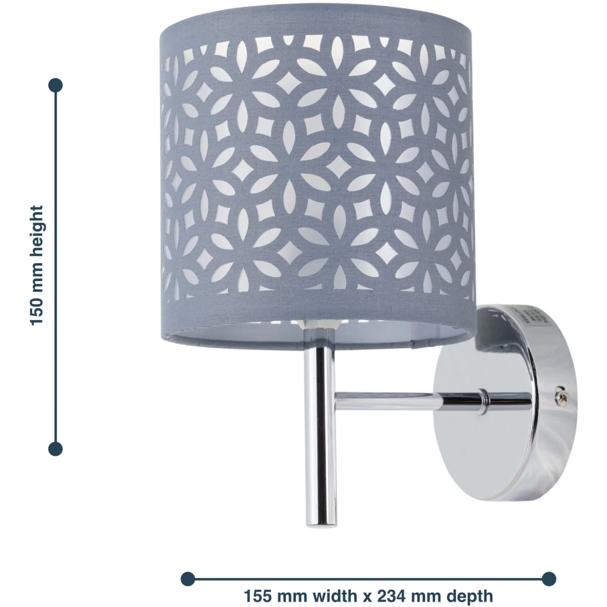 Set Of 2 Brea Wall Lights - Polished Chrome Plate And Grey Cut Out Cotton – image 6