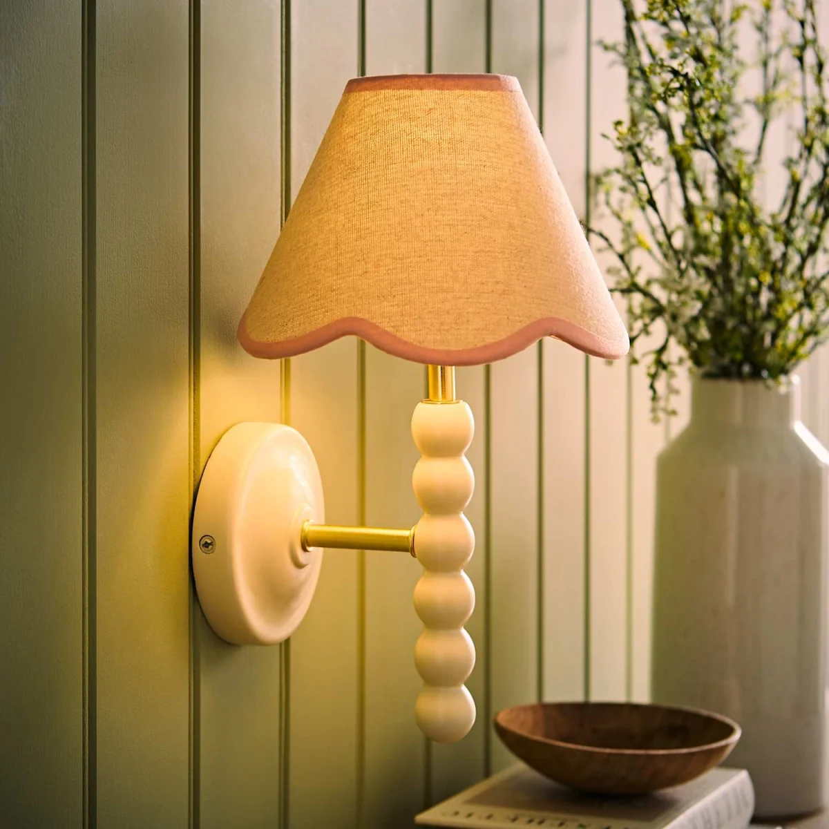 Bobbin Cream Wall Light with Trim Scallop Shade - Rose Pink / 11cm – image 2