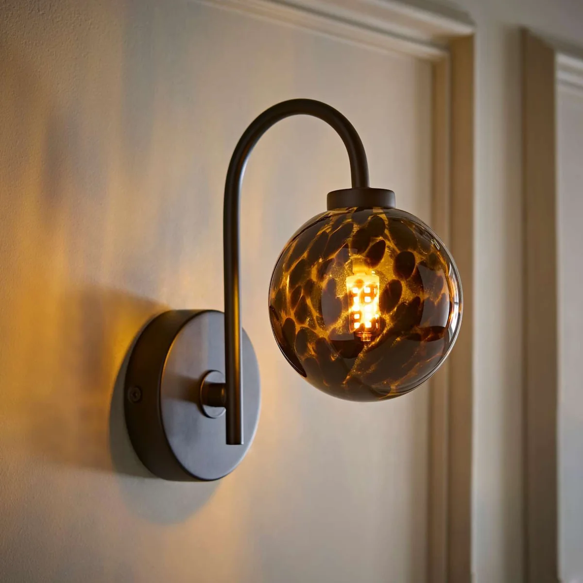 Chiara Matte Black Leopard Print Glass Globe Wall Light - Matte Black – image 2